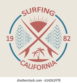 California sport surf typography, sports graphics for t-shirt, vector.