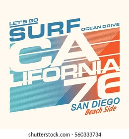 California sport surf typography, tee shirt, graphics, vectors