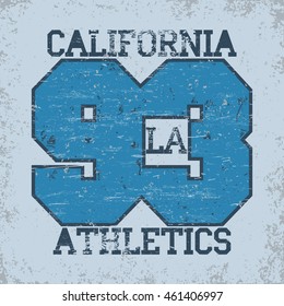California sport T-shirt grunge design. Los Angeles City Typography Graphics. Vector