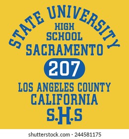 California sport university typography, t-shirt graphics, vectors