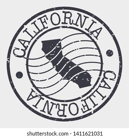 California Stamp Postal. Map Silhouette Seal. Passport Round Design. Vector Icon. Design Retro Travel.