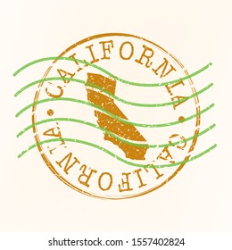 California Stamp Postal. Map Silhouette Seal. Passport Round Design. Vector Icon. Design Retro Travel.