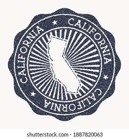 California stamp. Travel rubber stamp with the name and map of us state, vector illustration. Can be used as insignia, logotype, label, sticker or badge of the California.