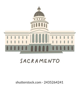 Ilustración vectorial del Capitolio de California. Símbolo de Sacramento