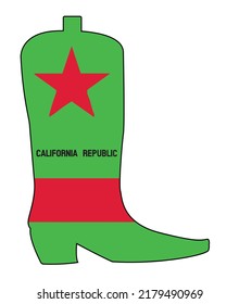 The California state flag icons set into a typical cowboy boot outline isolated om a white background
