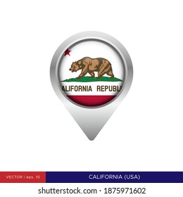 California State Flag Map Pin Icon Vector Illustration Design Template.