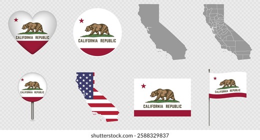 California State Flag and Maps Icon Pack.