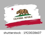 The California state flag, USA. American state  banner brush style. Horizontal vector Illustration isolated on gray background.  