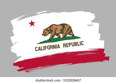 The California state flag, USA. American state  banner brush style. Horizontal vector Illustration isolated on gray background.  