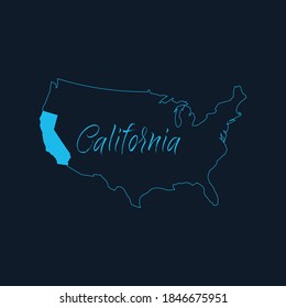 California state highlighted on United States of America map , USA infographics template. Stock vector illustration isolated on blue background.