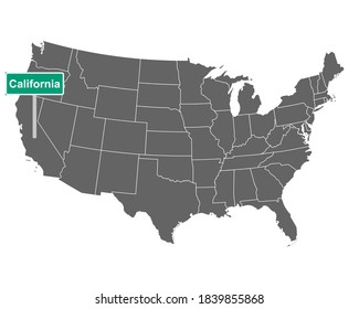 California state limit sign and map of USA on white