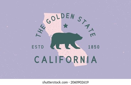 California State logo, emblem, label. The Golden State. Print for T-shirt, typography. USA California vintage design. Vector illustration