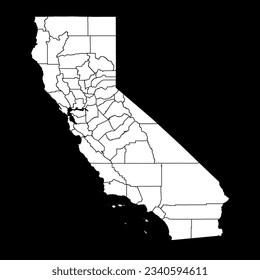 Mapa del estado de California con los condados. Ilustración vectorial.
