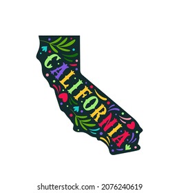 California state map with doodle decorative ornaments. For printing on souvenirs and T-shirts