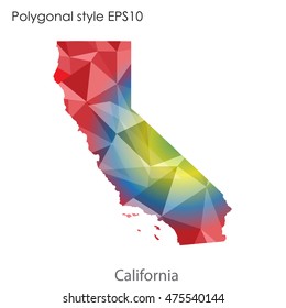 California state map in geometric polygonal,mosaic style.Abstract gems triangle,modern design background. Vector illustration EPS10