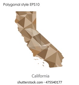 California state map in geometric polygonal,mosaic style.Abstract gems triangle,modern design background. Vector illustration EPS10