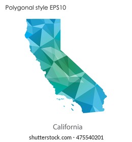 California state map in geometric polygonal,mosaic style.Abstract gems triangle,modern design background. Vector illustration EPS10