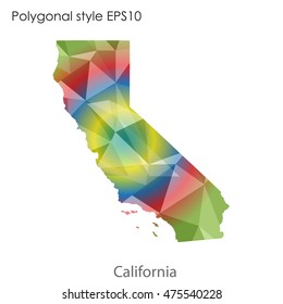 California state map in geometric polygonal,mosaic style.Abstract gems triangle,modern design background. Vector illustration EPS10