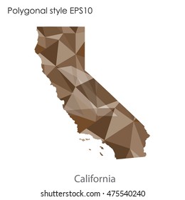 California state map in geometric polygonal,mosaic style.Abstract gems triangle,modern design background. Vector illustration EPS10