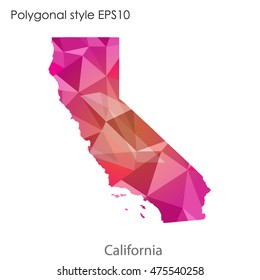 California state map in geometric polygonal,mosaic style.Abstract gems triangle,modern design background. Vector illustration EPS10