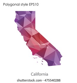 California state map in geometric polygonal,mosaic style.Abstract gems triangle,modern design background. Vector illustration EPS10