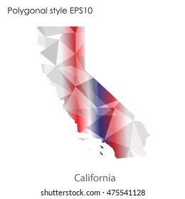 California state map in geometric polygonal,mosaic style.Abstract gems triangle,modern design background. Vector illustration EPS10