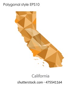 California state map in geometric polygonal,mosaic style.Abstract gems triangle,modern design background. Vector illustration EPS10
