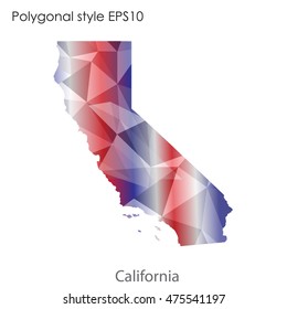 California state map in geometric polygonal,mosaic style.Abstract gems triangle,modern design background. Vector illustration EPS10