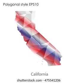 California state map in geometric polygonal,mosaic style.Abstract gems triangle,modern design background. Vector illustration EPS10