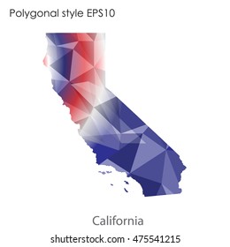 California state map in geometric polygonal,mosaic style.Abstract gems triangle,modern design background. Vector illustration EPS10