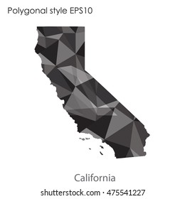 California state map in geometric polygonal,mosaic style.Abstract gems triangle,modern design background. Vector illustration EPS10