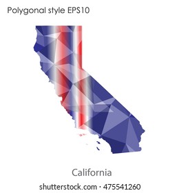 California state map in geometric polygonal,mosaic style.Abstract gems triangle,modern design background. Vector illustration EPS10