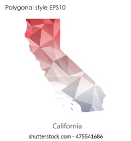 California state map in geometric polygonal,mosaic style.Abstract gems triangle,modern design background. Vector illustration EPS10