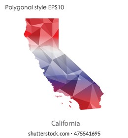 California state map in geometric polygonal,mosaic style.Abstract gems triangle,modern design background. Vector illustration EPS10