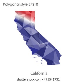 California state map in geometric polygonal,mosaic style.Abstract gems triangle,modern design background. Vector illustration EPS10