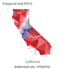 California state map in geometric polygonal,mosaic style.Abstract gems triangle,modern design background. Vector illustration EPS10