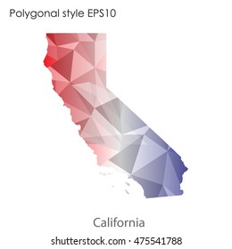 California state map in geometric polygonal,mosaic style.Abstract gems triangle,modern design background. Vector illustration EPS10