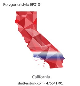 California state map in geometric polygonal,mosaic style.Abstract gems triangle,modern design background. Vector illustration EPS10