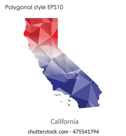 California state map in geometric polygonal,mosaic style.Abstract gems triangle,modern design background. Vector illustration EPS10