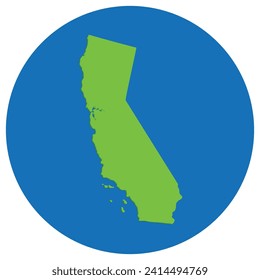 California state map in globe shape green with blue circle color. Map of the US state of California.(Multiple values)