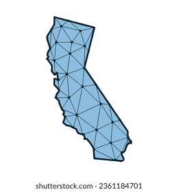 California state map polygonal illustration made of lines and dots, isolated on white background. US state low poly design