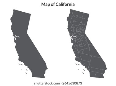 California state map in set grey color. Map of the U.S. state of California with city map in set grey color. 