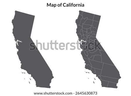 California state map in set grey color. Map of the U.S. state of California with city map in set grey color. 