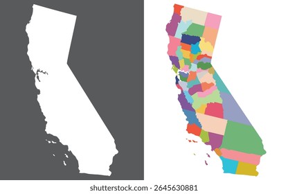 California state map in set multicolor. Map of the U.S. state of California with city map in set. 
