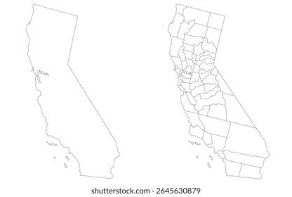 California state map in set white color. Map of the U.S. state of California with city map in set white color. 