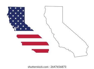 California state map with USA flat design and  black outline. Patriotic and educational vector perfect for presentation, learning, or design projects.