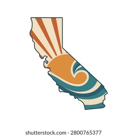 California State Map with Wave Scenery Perfect for Sticker, Badge, Apparel, etc
