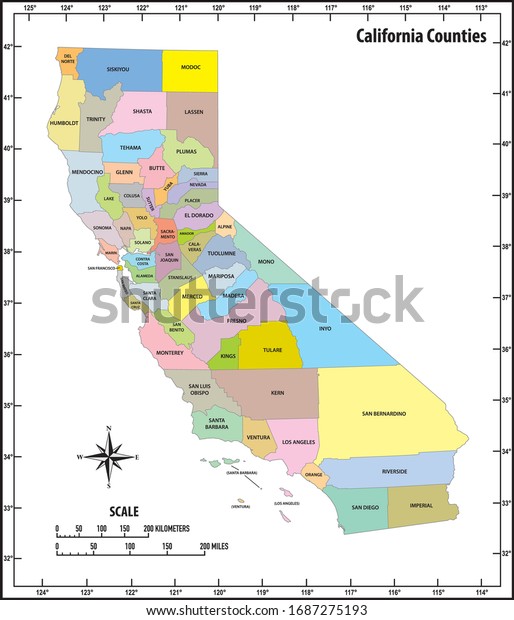 California State Outline Administrative Political Map Stock Vector ...