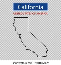 California state outline map, United States of America line icon, map borders of the USA California state.