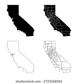 Conjunto de mapas de contorno y relleno sólido del estado de California.